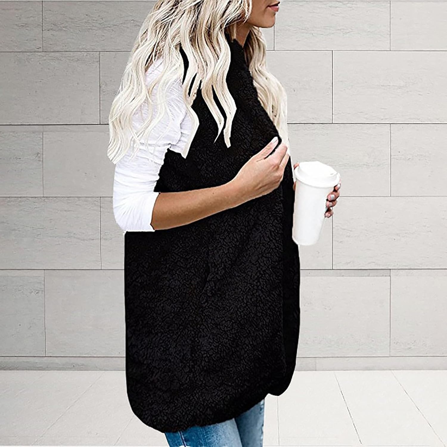 2023 Womens Sherpa Jacket Vest Casual Lapel Fleece Fuzzy Coat Sleveless Outwear