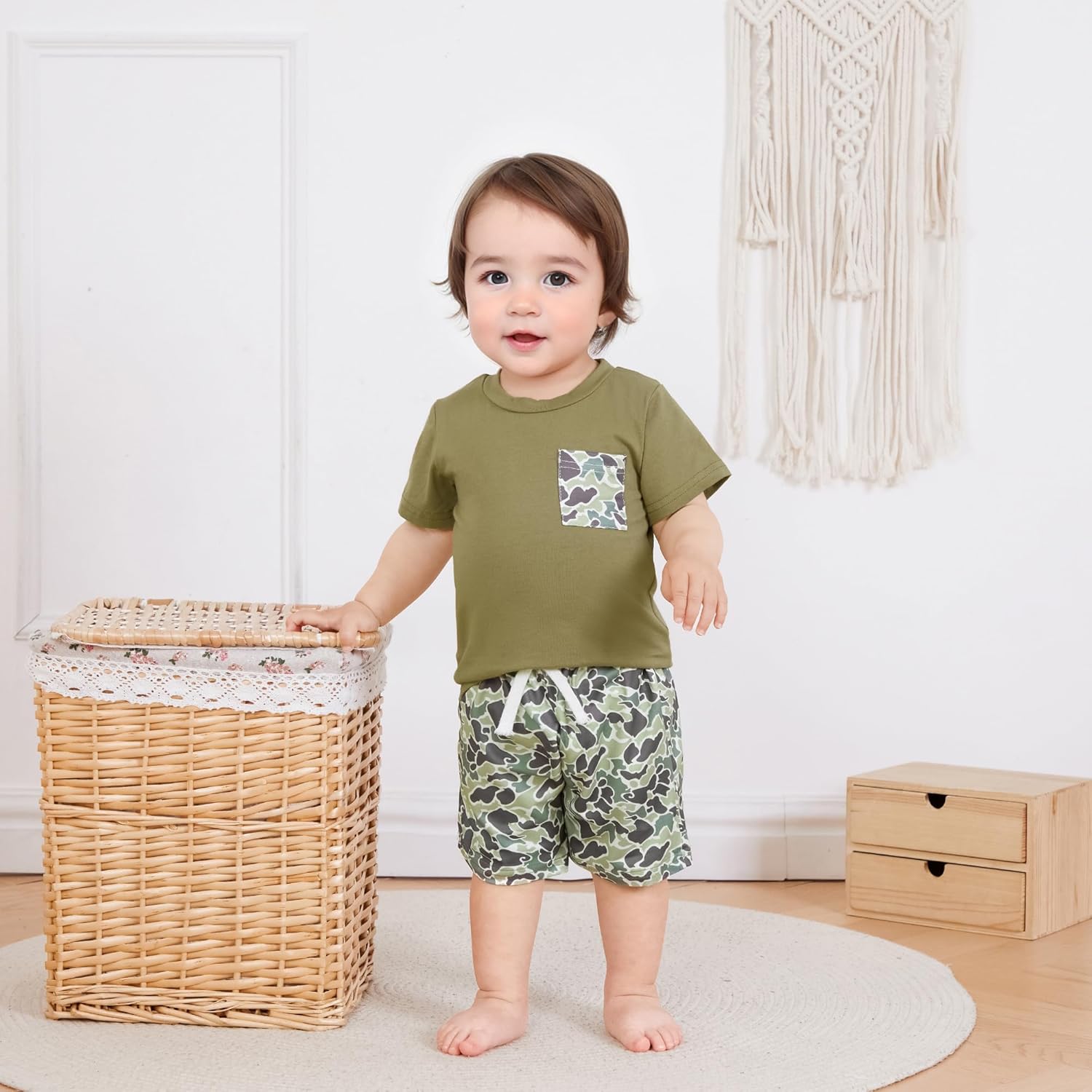 Kid-Friendly Summer Outfit Retro Duck Hunting Shirts Shorts Set