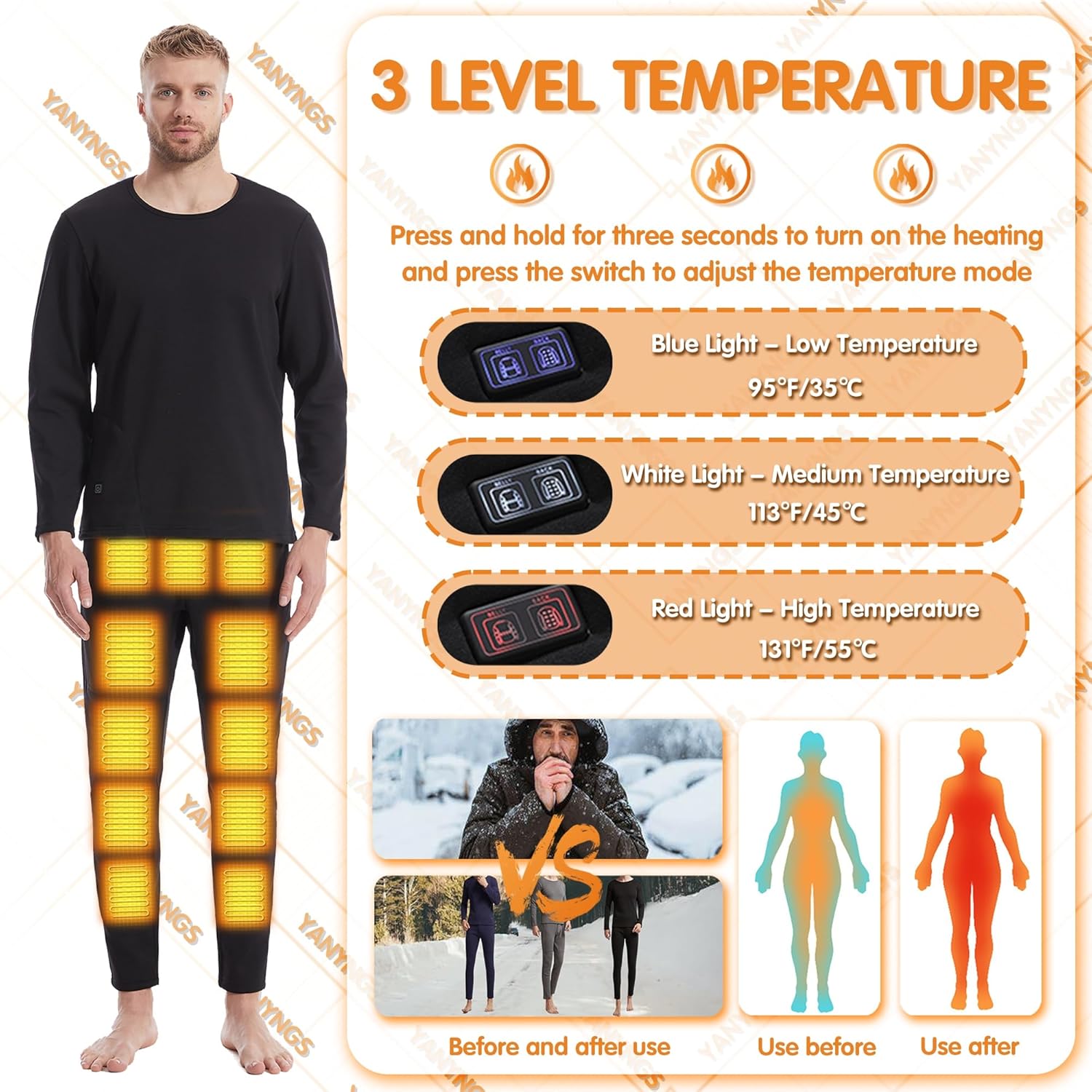 Warm Smart Electric Heated Underwear Pants for Men Women