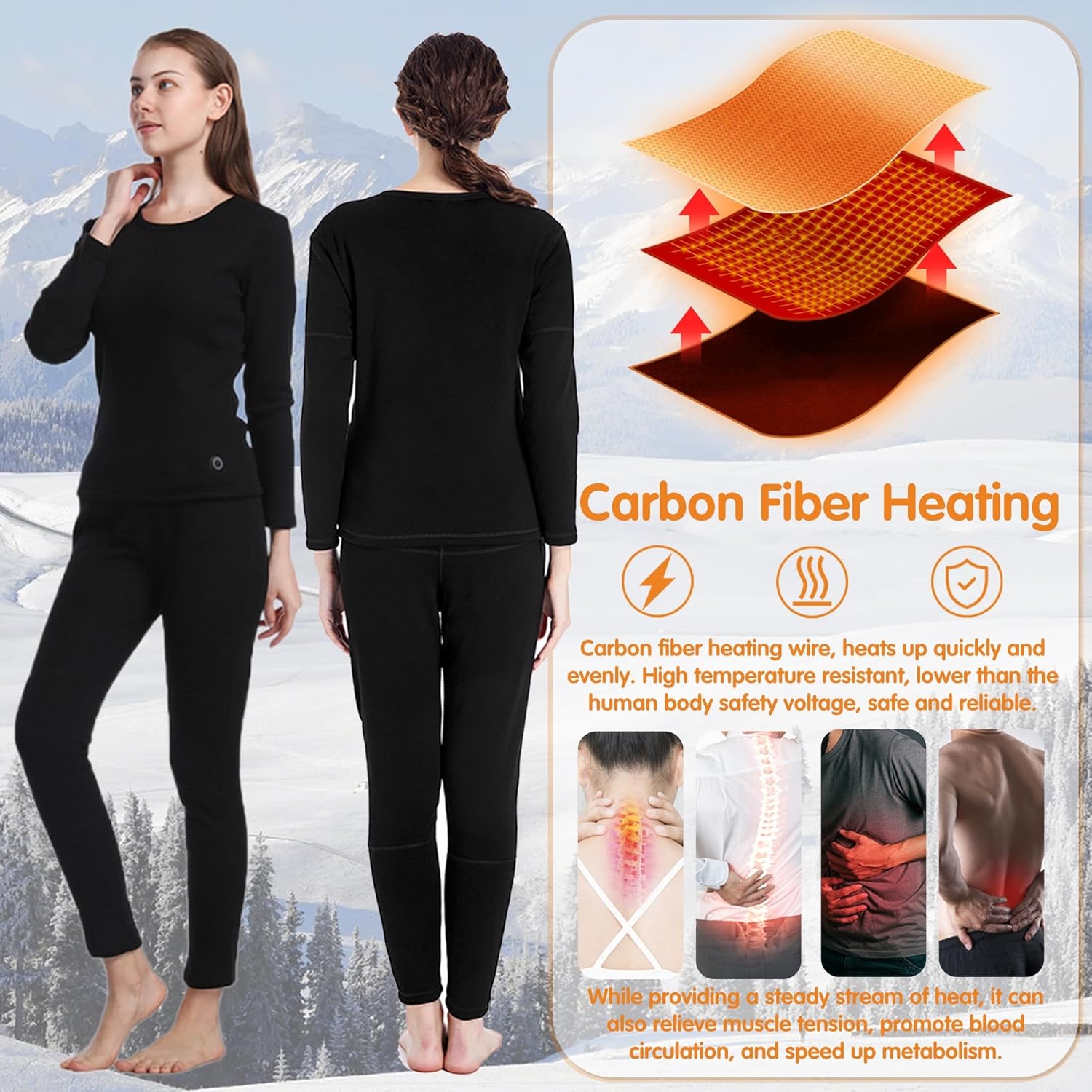 Heated thermal pants for women with 8 zones