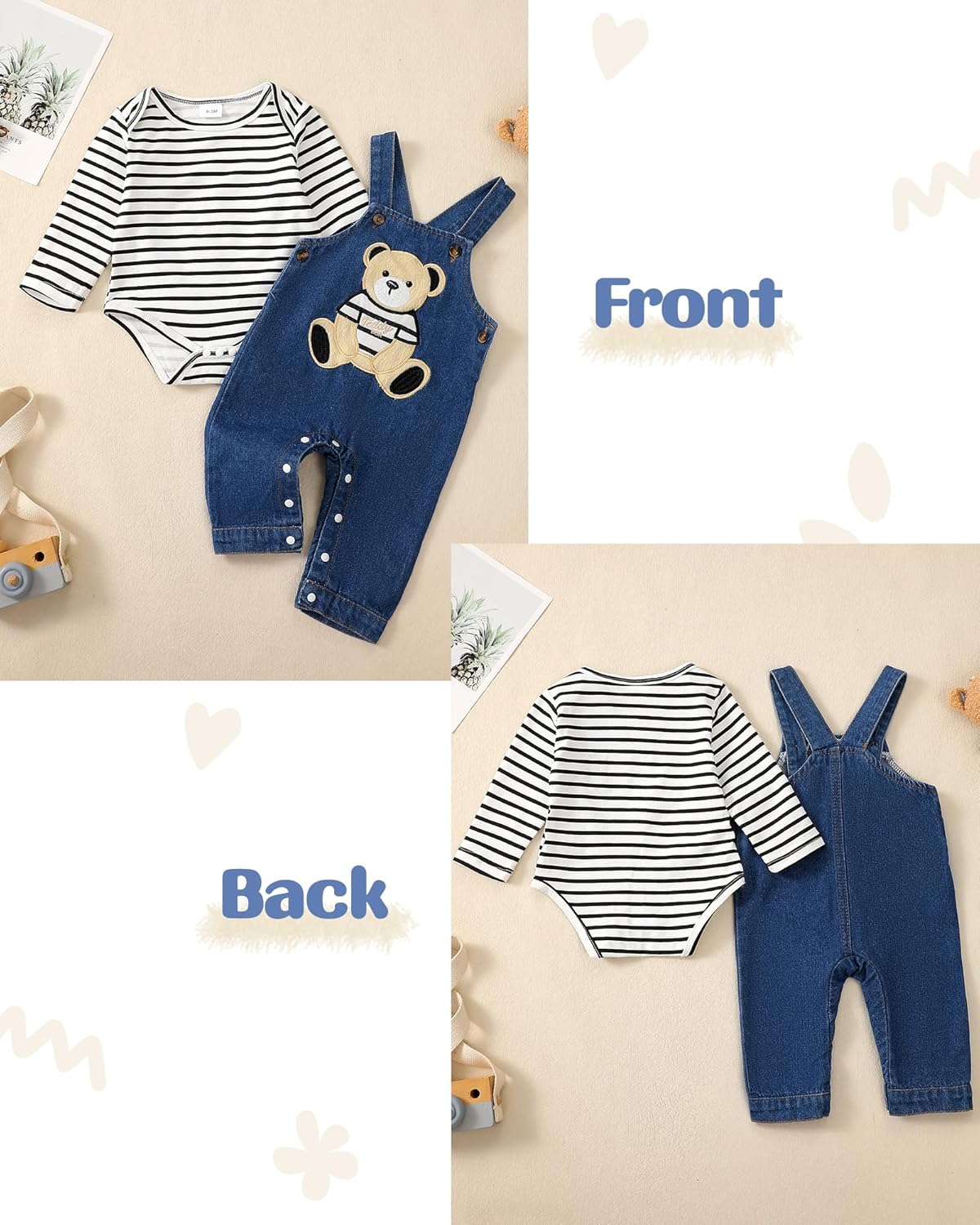 NZRVAWS Newborn Boy Stripe Animal Romper Overalls 0-18