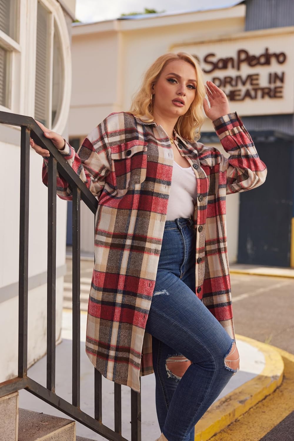 Plental plaid plus size jacket