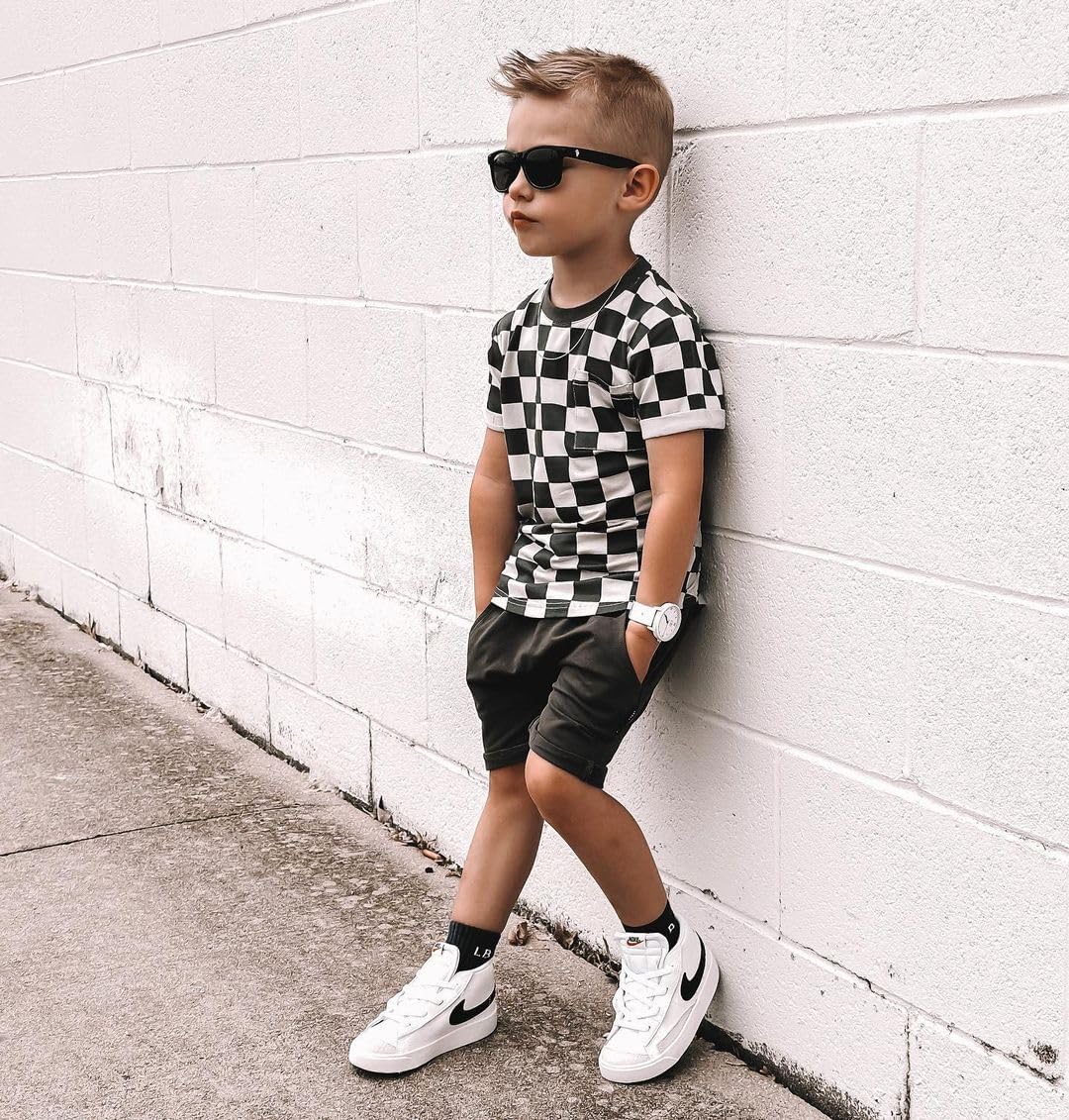 MABABY Toddler Baby Boy Summer Check Em Out T-Shirt Set