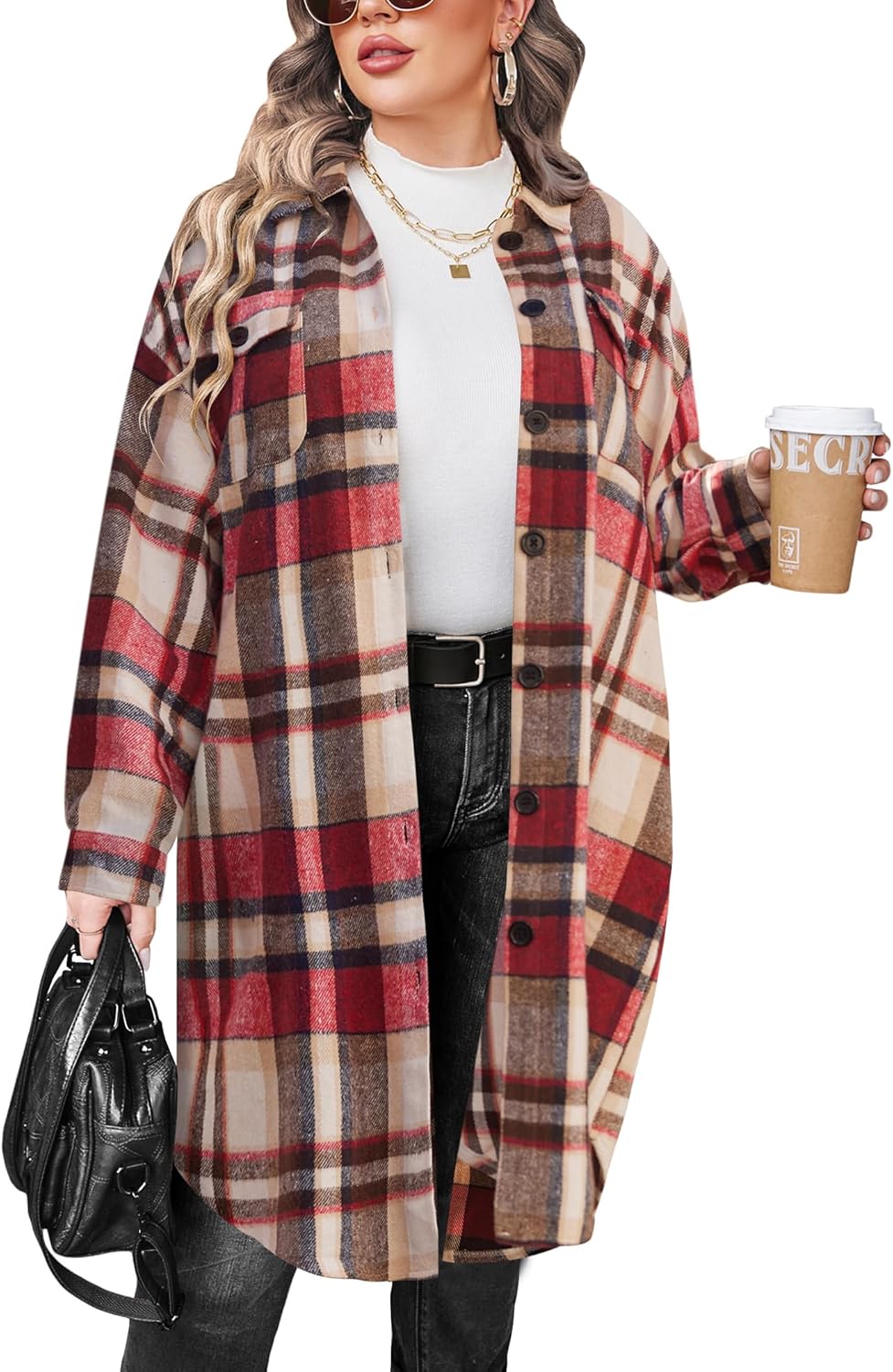 Plental plaid plus size jacket