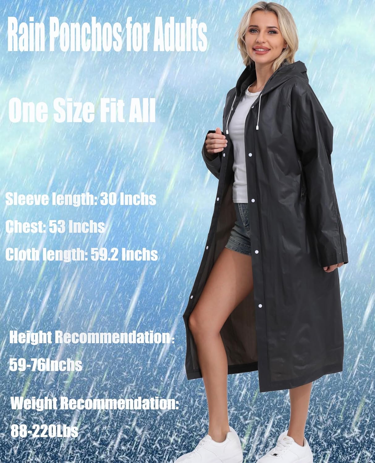 HOOMBOOM 2-Pack Reusable Rain Ponchos for Adults - Emergency