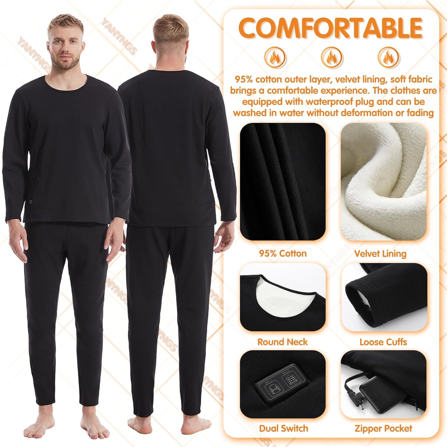 Warm Smart Electric Heated Underwear Pants for Men Women