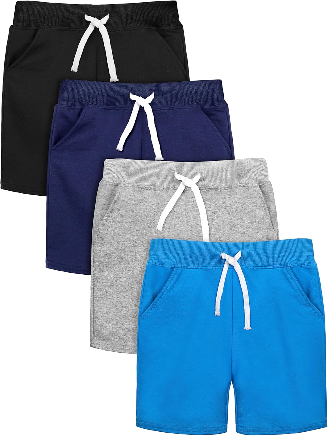 Resinta 4-Pak Toddler Boys Cotton Shorts Summer Essentials Elastic Waist Drawstring
