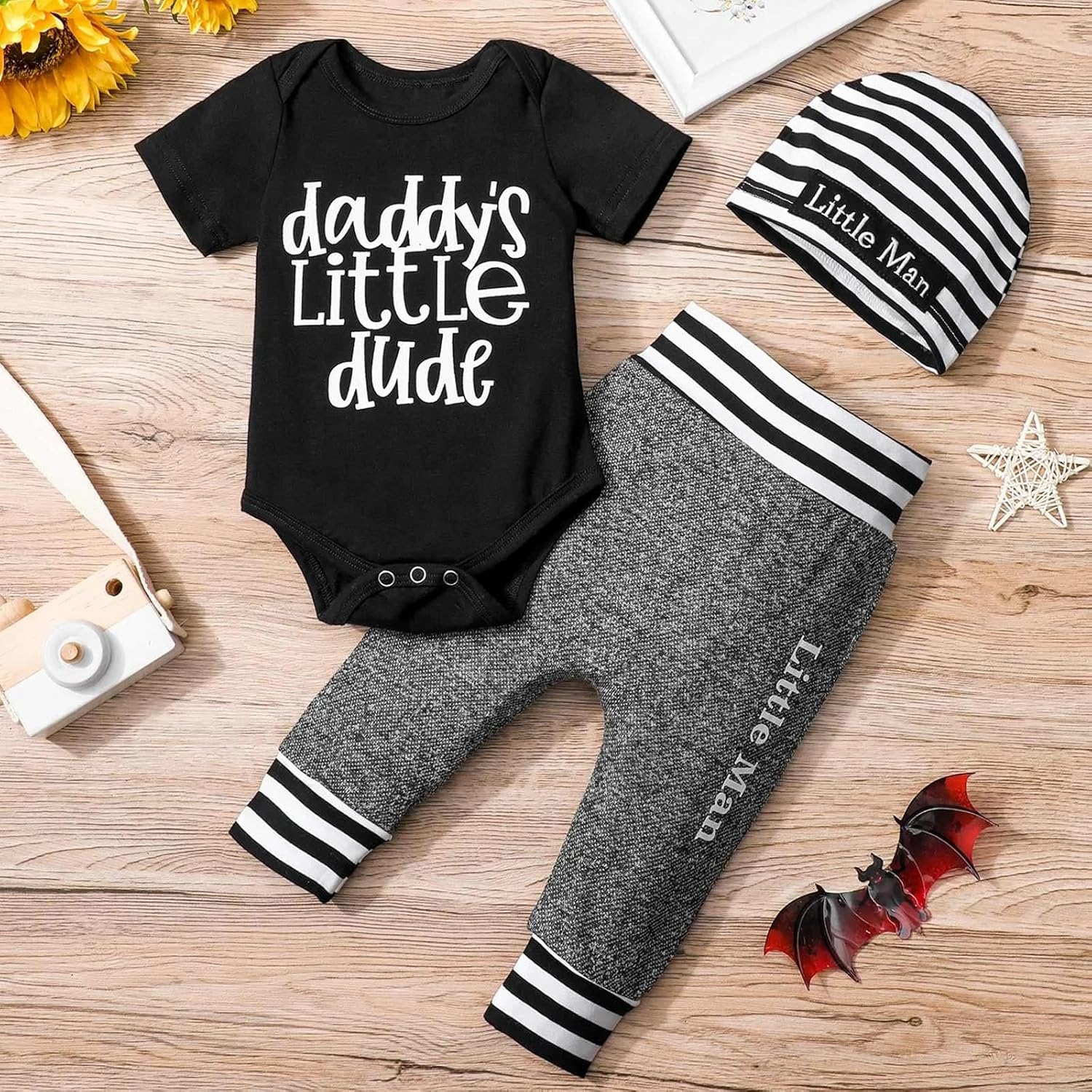 Newborn Boys Romper Pants Hat Set