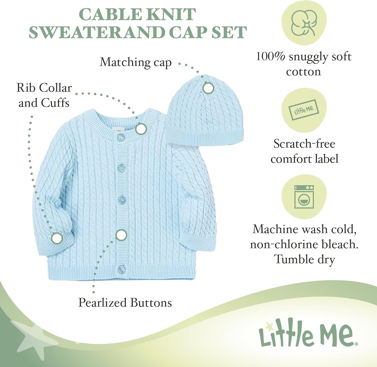 Little Me Baby Girls Cable Knit Sweater and Cap Set