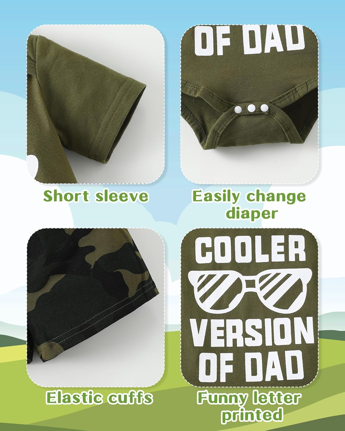 NZRVAWS Baby Boy Camouflage Letter Print Romper Set