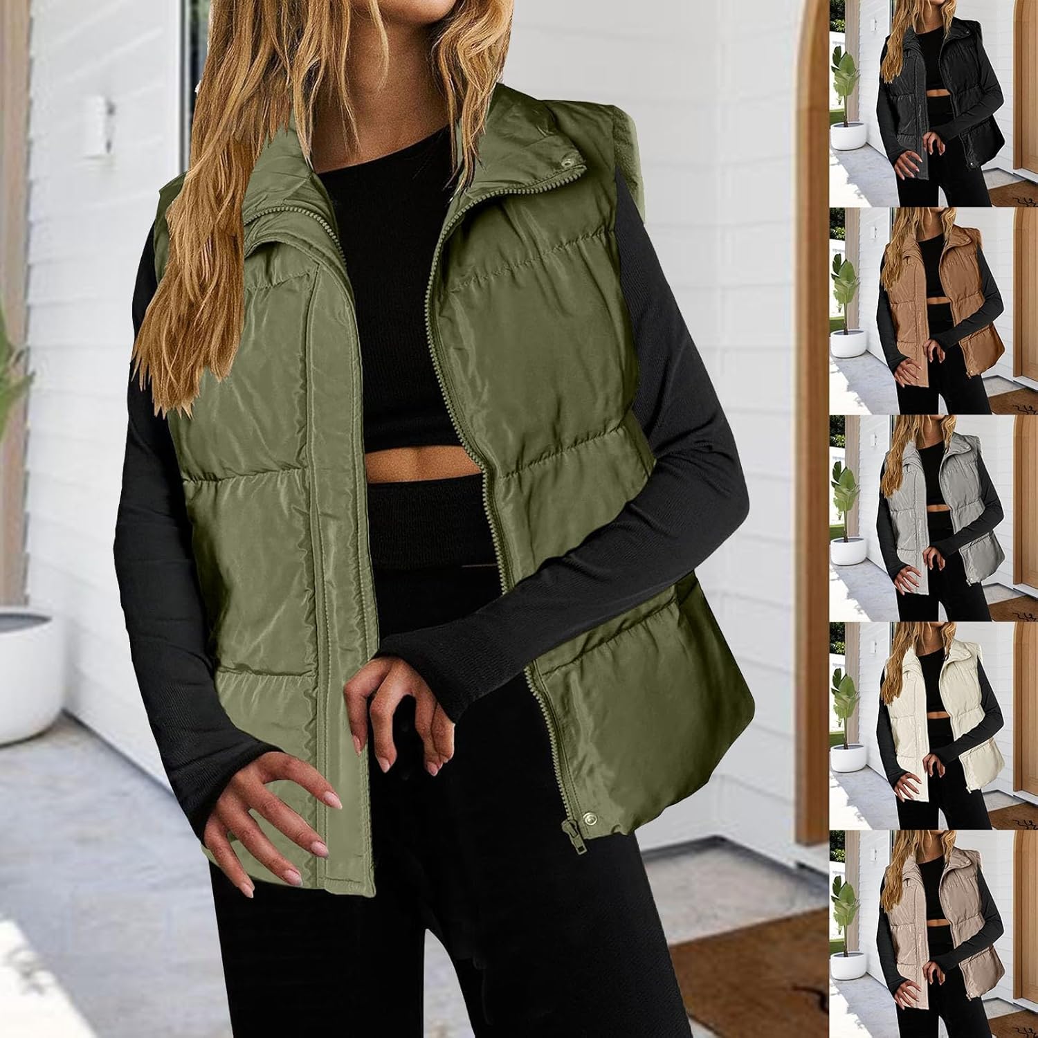 Womens Oversized Quilted Puffer Vest Winter Warm Outerwear