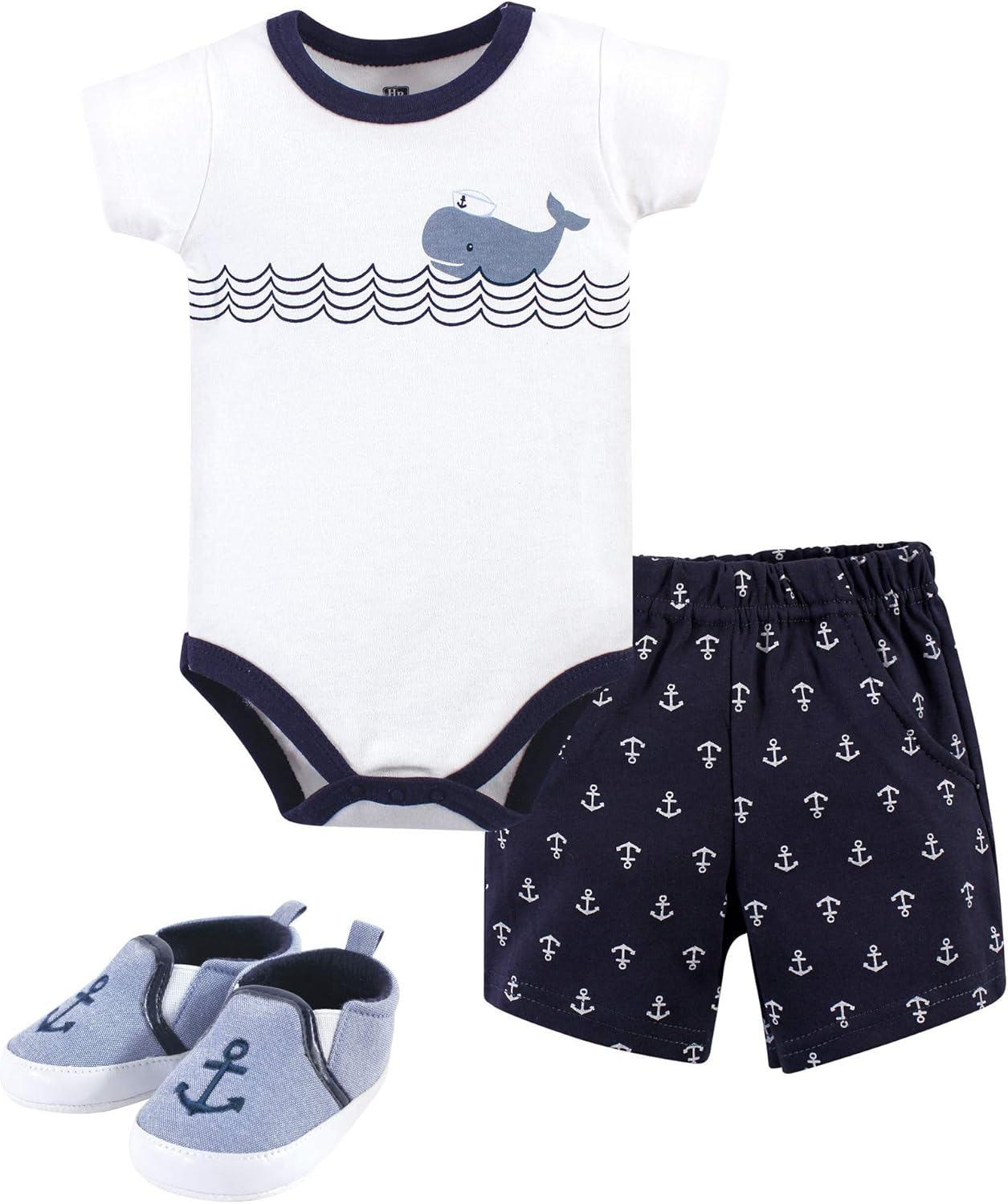 Hudson Baby Unisex Baby Cotton Bodysuit Shorts and Shoe Set