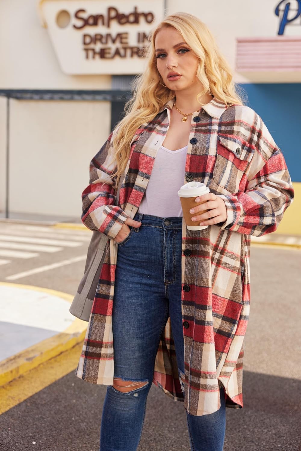 Plental plaid plus size jacket