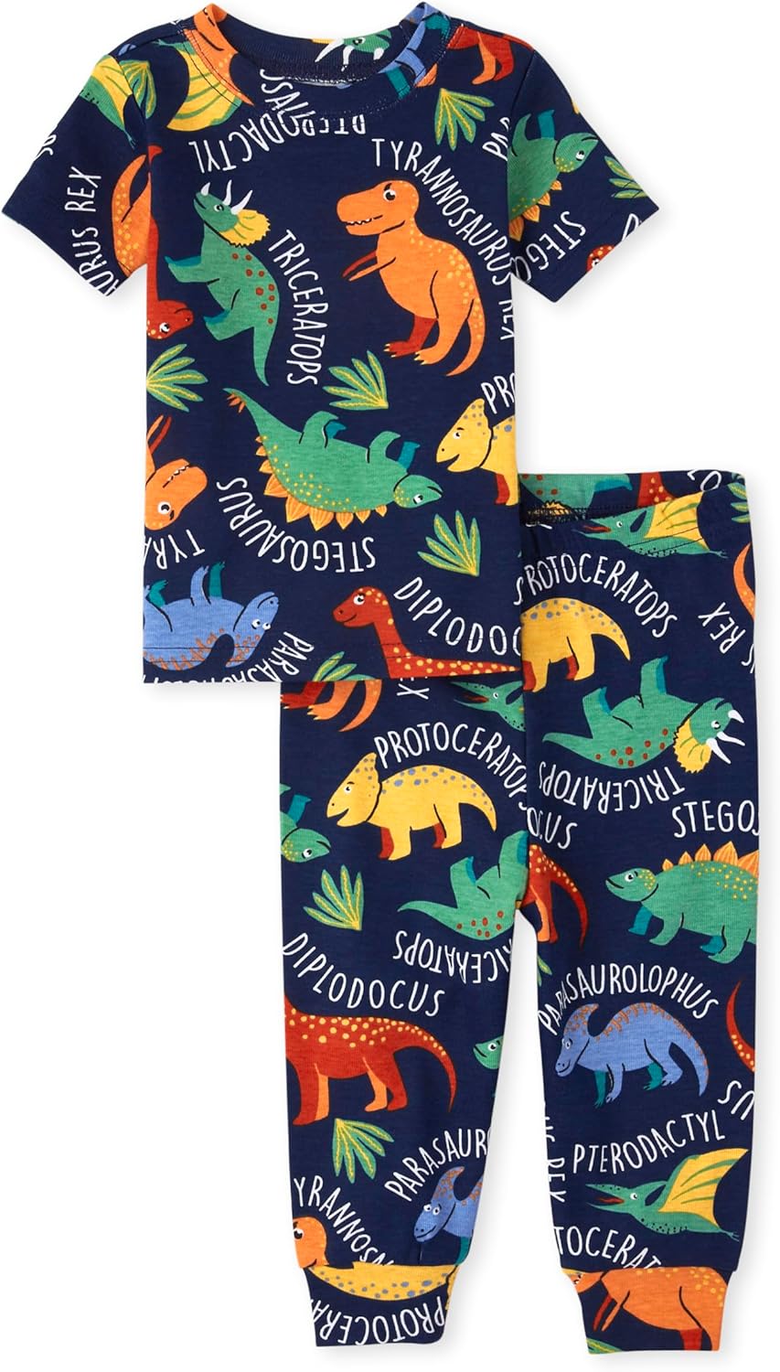 Dino Fun The Childrens Place Baby Boys Snug Fit Cotton Pajama Set