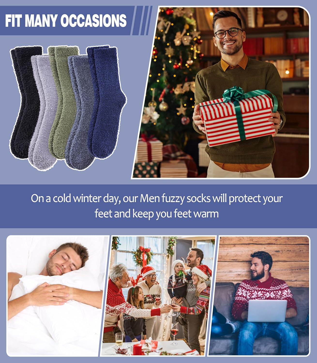 Warm Fuzzy Socks for Men Women Cozy Winter Slipper Socks