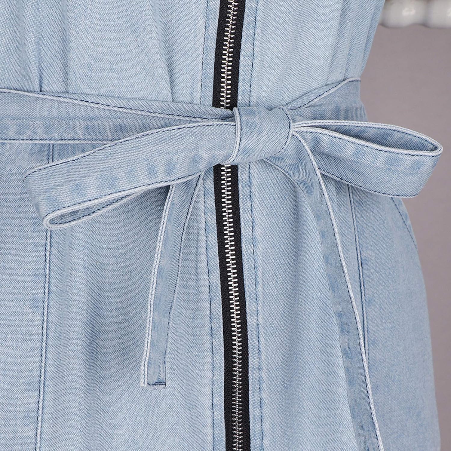 Chic Blue Chambray Denim Dress for Women Bodycon Mini Top